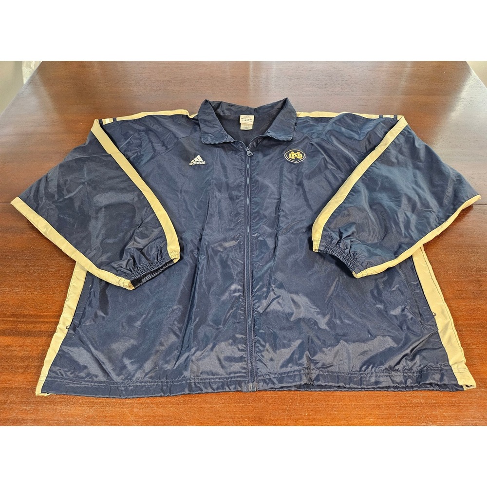 Adidas Notre Dame Fighting Irish Windbreaker Jacket Mens XXL Navy Blue Gold Zip